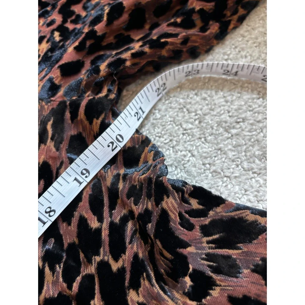 Free People Blouse XS Beige Leopard Print Velvet Burnout Button Front NWT